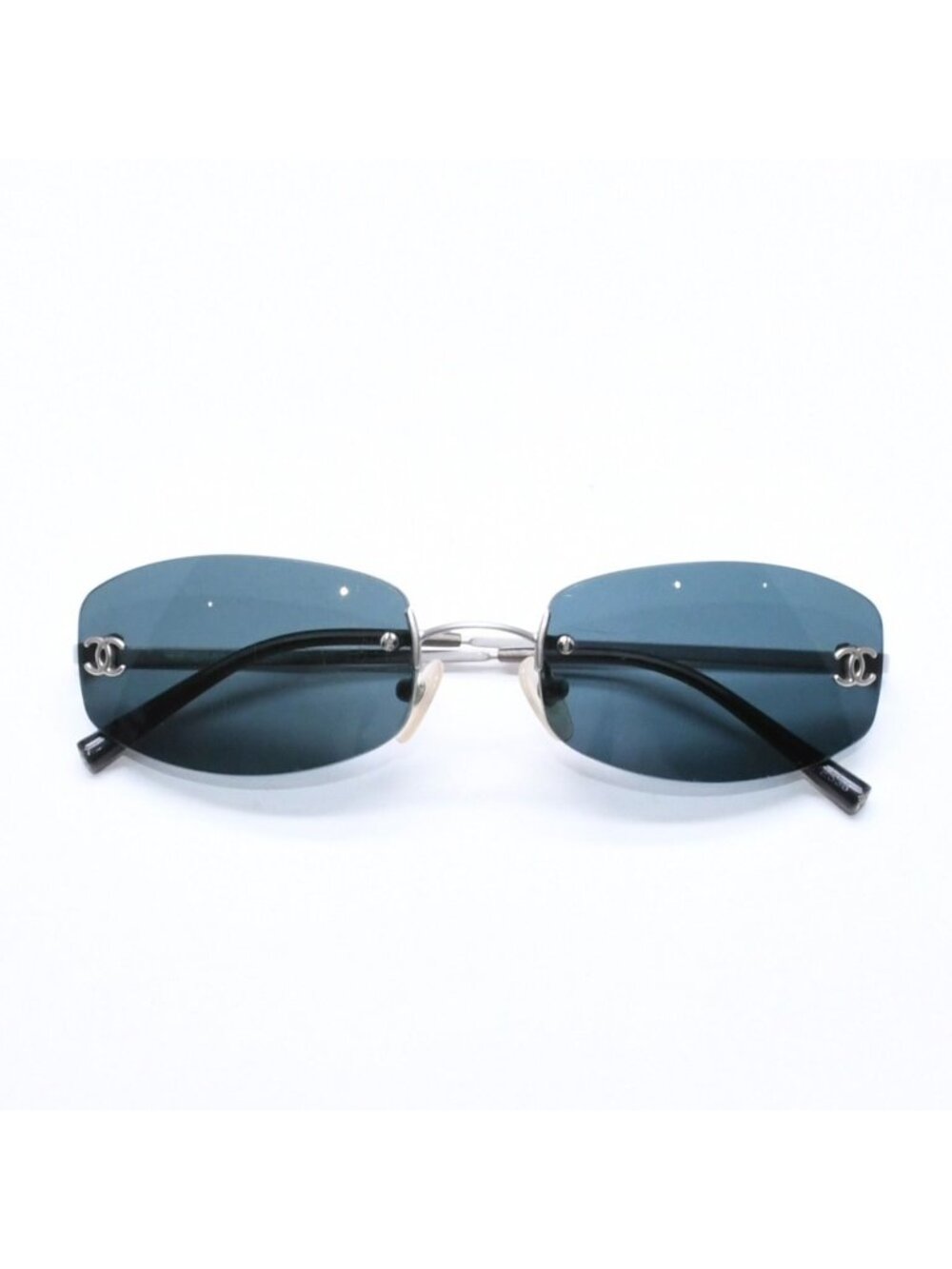 Chanel Rimless Sunglasses Eyewear CC Logo Silver Black
